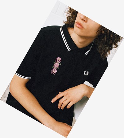 Fred Perry Adish Embroidered Twin Tipped Shirt Polokosele Panske Čierne | 659034GFP