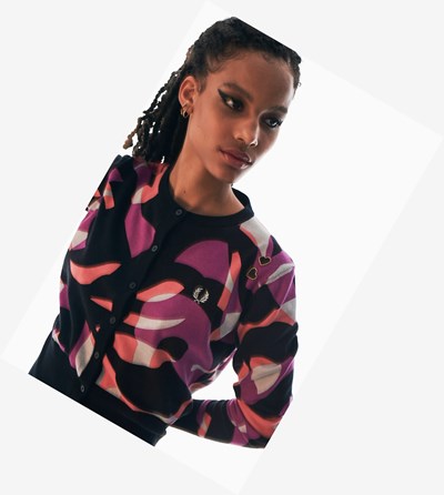 Fred Perry Amy Winehouse Foundation Abstract Cardigan Pleteniny Damske Čierne | 162847LKA