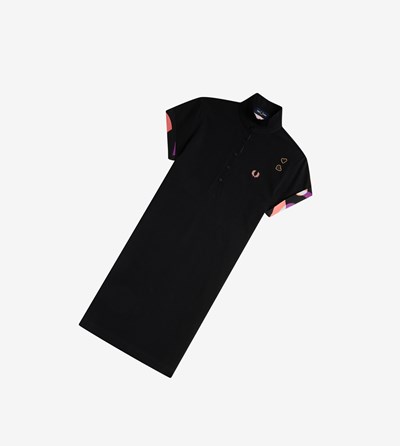 Fred Perry Amy Winehouse Foundation Contrast Trim Piqué Saty Damske Čierne | 642159DRQ