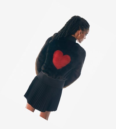Fred Perry Amy Winehouse Foundation Heart Detail Faux Fur Jacket Bundy Damske Čierne | 469387LGJ