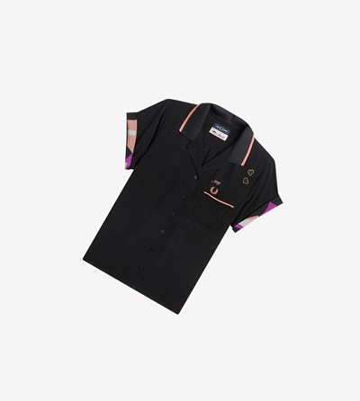 Fred Perry Amy Winehouse Foundation Printed Trim Bowling Shirt Tricko & Topy Damske Čierne | 136752IAO