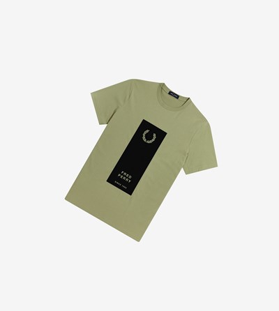 Fred Perry Block Print Tricko Panske Olivovo Zelená Zelene | 127583ZYB