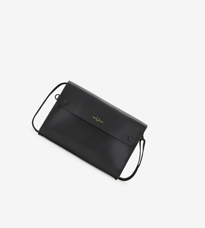 Fred Perry Burnished Kozene Sacoche Bag Tasky Panske Čierne | 806492KMY