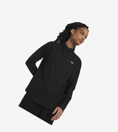 Fred Perry Button-Down Shirt Tricko & Topy Damske Čierne | 578239GFE