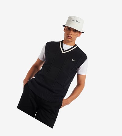 Fred Perry Cable Knit Tank Pleteniny Panske Čierne | 023759TLD