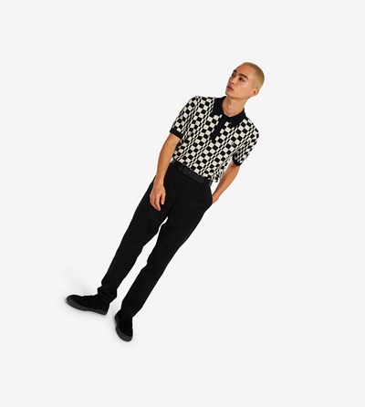 Fred Perry Chequerboard Knitted Shirt Pleteniny Panske Čierne | 507412WTD