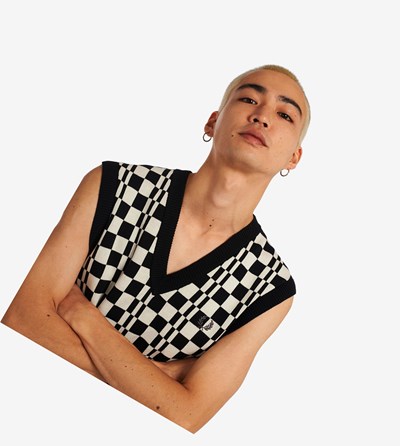 Fred Perry Chequerboard Knitted Tank Pleteniny Panske Čierne | 524398GHK