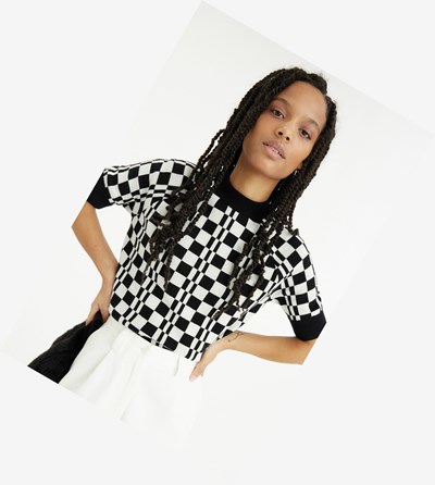 Fred Perry Chequerboard Kratke Sleeve Jumper Pleteniny Damske Čierne | 243896PJZ