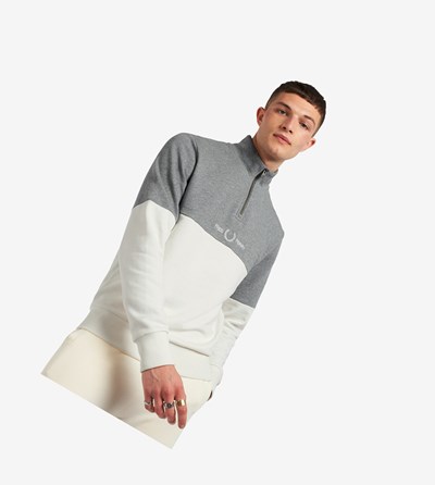 Fred Perry Colour Block Half Zip Mikiny Panske Biele | 760132SVH
