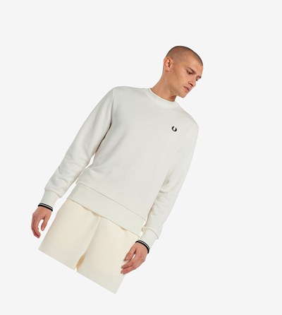 Fred Perry Crew Neck Mikiny Panske Biele | 049831PAN
