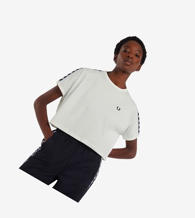 Fred Perry Cropped Taped Ringer Tricko & Topy Damske Biele | 085723IAH
