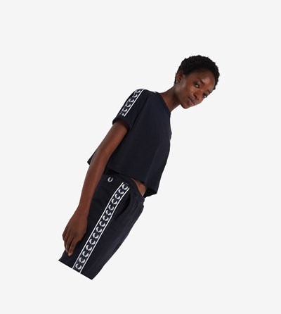 Fred Perry Cropped Taped Ringer Tricko & Topy Damske Námornícka Modrá | 591480OIN