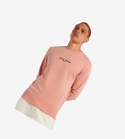 Fred Perry Embroidered Mikiny Panske Ruzove Koralove | 713654EBD