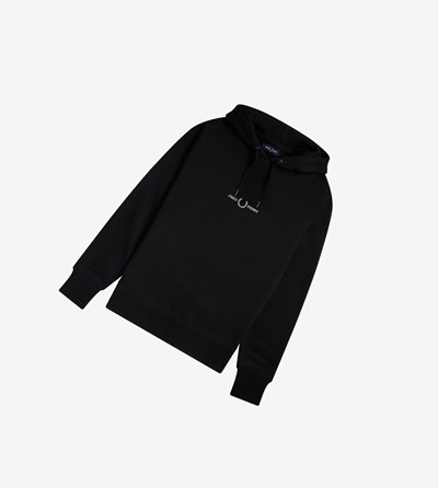 Fred Perry Embroidered S Kapucňou Mikiny Panske Čierne | 376085ITU