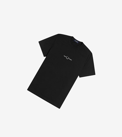 Fred Perry Embroidered Tricko Panske Čierne | 148257EGL