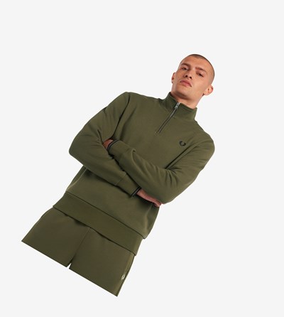 Fred Perry Half Zip Mikiny Panske Zelene | 295786HZR