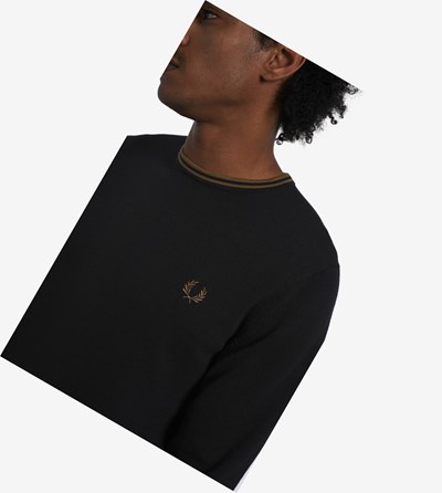 Fred Perry Klasické Crew Neck Jumper Pleteniny Panske Čierne Siva | 519742MOR