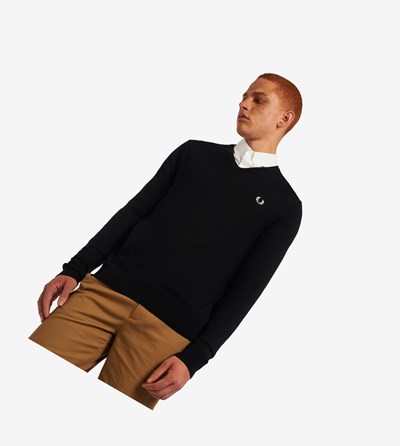 Fred Perry Klasické V Neck Jumper Pleteniny Panske Čierne | 368214MDS
