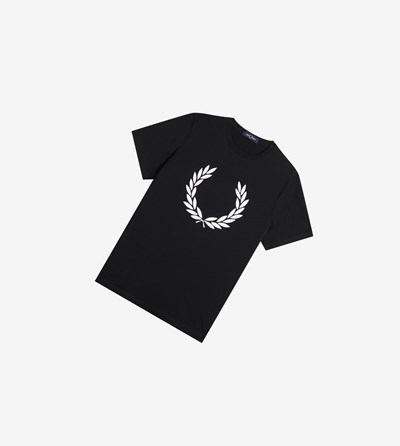 Fred Perry Laurel Wreath Print Tricko Panske Čierne | 856714FMT