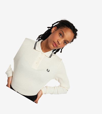 Fred Perry Long Sleeve Ribbed Polokosele Damske Námornícka Modrá | 794520MFA