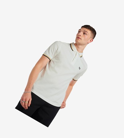 Fred Perry M3600 Polokosele Panske Biele Zlate Námornícka Modrá | 489627FSL