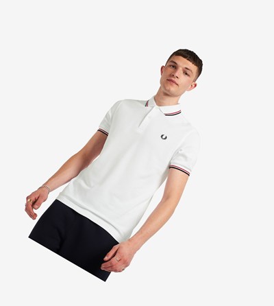 Fred Perry M3600 Polokosele Panske Biele Svetlo Červené Námornícka Modrá | 915643FWO