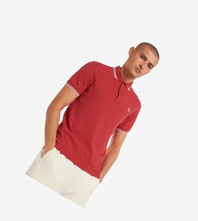 Fred Perry M3600 Polokosele Panske Červené Biele | 904276EVK
