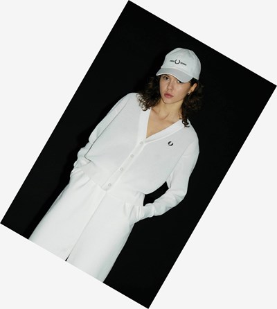 Fred Perry Open-Knit Cardigan Pleteniny Damske Biele | 581097YDW