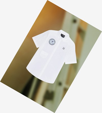 Fred Perry Raf Simons Kratke Sleeve Patch Detail Kosele Panske Biele | 348259EFL