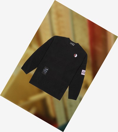 Fred Perry Raf Simons Oversized Laurel Wreath Jumper Pleteniny Panske Čierne | 514796UXQ