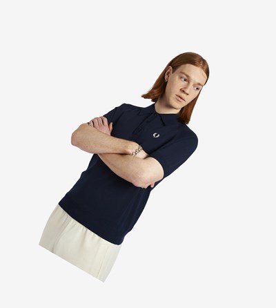 Fred Perry Reissues Raglan Sleeve Knitted Shirt Pleteniny Panske Námornícka Modrá | 548926KGO