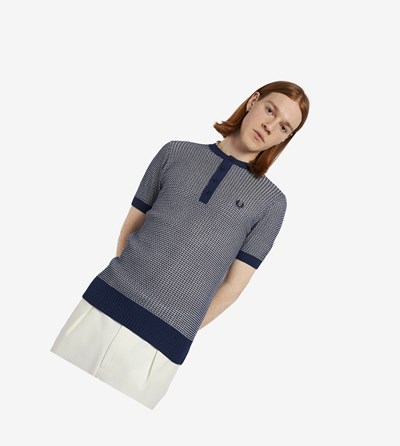 Fred Perry Reissues Two Colour Texture Knit Henley Pleteniny Panske Námornícka Modrá | 146952EWL