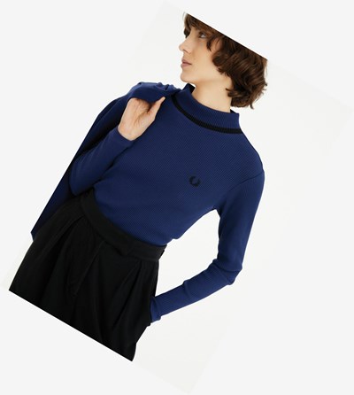 Fred Perry Ribbed Mock Neck Top Polokosele Damske Námornícka Modrá | 216493CQU