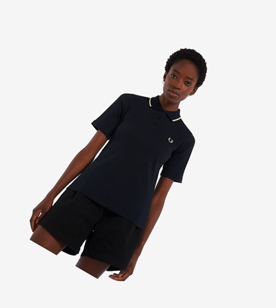 Fred Perry Ribbed Polokosele Damske Námornícka Modrá | 239076SFP
