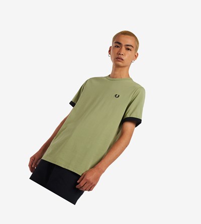 Fred Perry Ringer Tricko Panske Olivovo Zelená Zelene | 013648FXH