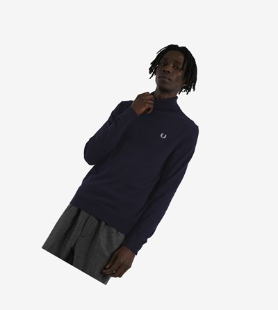 Fred Perry Roll Neck Jumper Pleteniny Panske Námornícka Modrá | 527318EXF