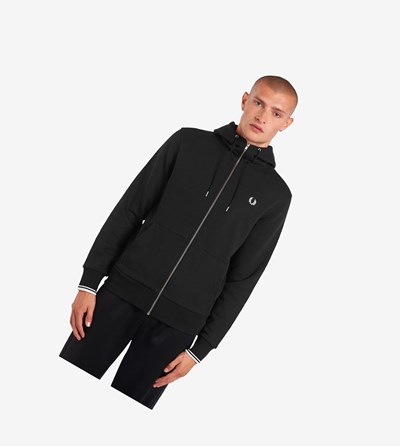 Fred Perry S Kapucňou Zip Through Mikiny Panske Čierne | 697124ADC