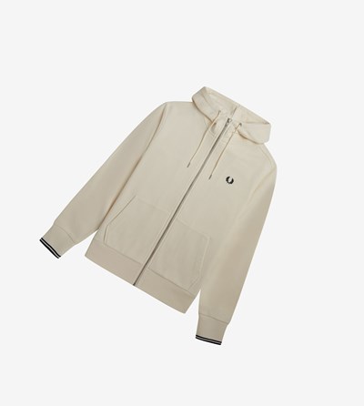 Fred Perry S Kapucňou Zip Through Mikiny Panske Béžové | 806374LXZ