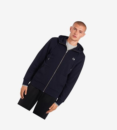Fred Perry S Kapucňou Zip Through Mikiny Panske Námornícka Modrá | 958104CAX