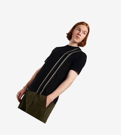 Fred Perry Stripe Panel Piqué Tricko Panske Čierne | 162409MWT