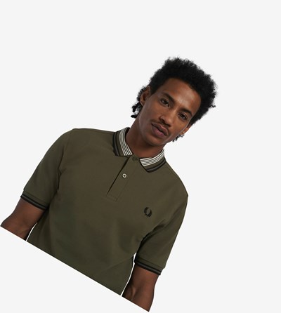 Fred Perry Striped Collar Polokosele Panske Zelene | 067821LMX