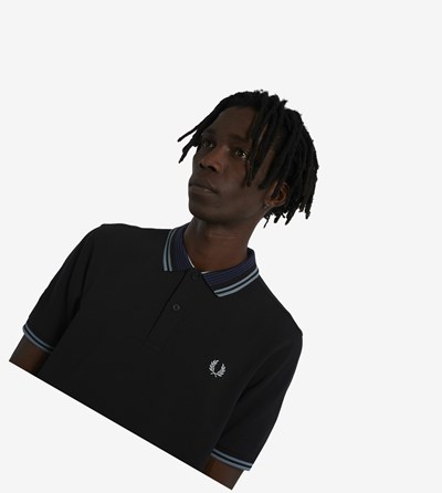 Fred Perry Striped Collar Polokosele Panske Čierne | 836049SVR