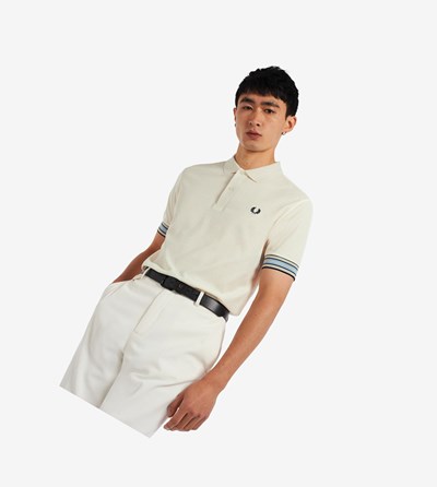 Fred Perry Striped Cuff Polokosele Panske Biele | 024916BCG