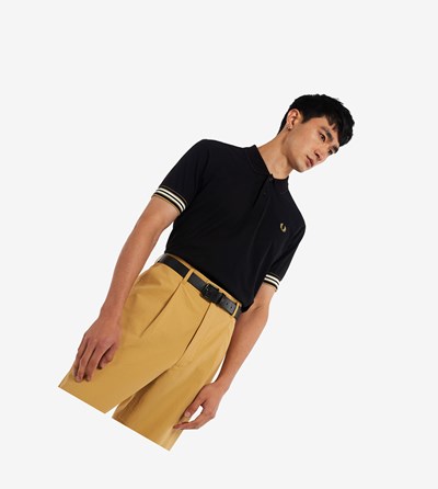 Fred Perry Striped Cuff Polokosele Panske Čierne | 908416FRU