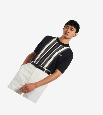 Fred Perry Striped Knitted T-Shirt Pleteniny Panske Čierne | 368954CLN