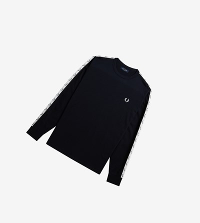 Fred Perry Taped Long Sleeve Tricko Panske Námornícka Modrá | 647328SMU