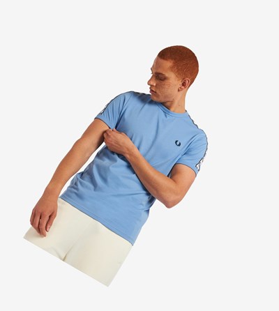 Fred Perry Taped Ringer Tricko Panske Modre | 610394JTQ