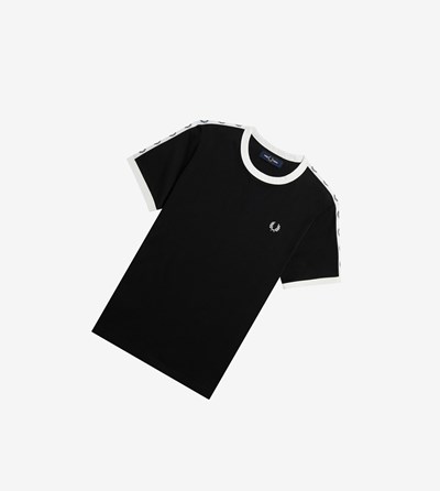 Fred Perry Taped Ringer Tricko & Topy Damske Čierne | 510793UPS