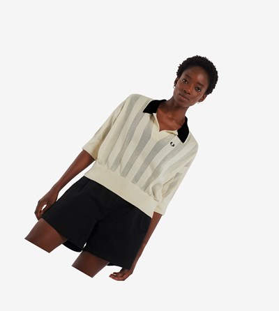 Fred Perry Textured Stripe Knitted Shirt Pleteniny Damske Čierne | 389604IWZ
