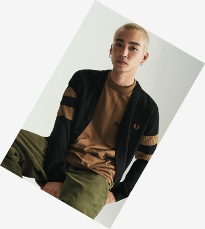 Fred Perry Tipped Sleeve Cardigan Pleteniny Panske Čierne | 179384OWH